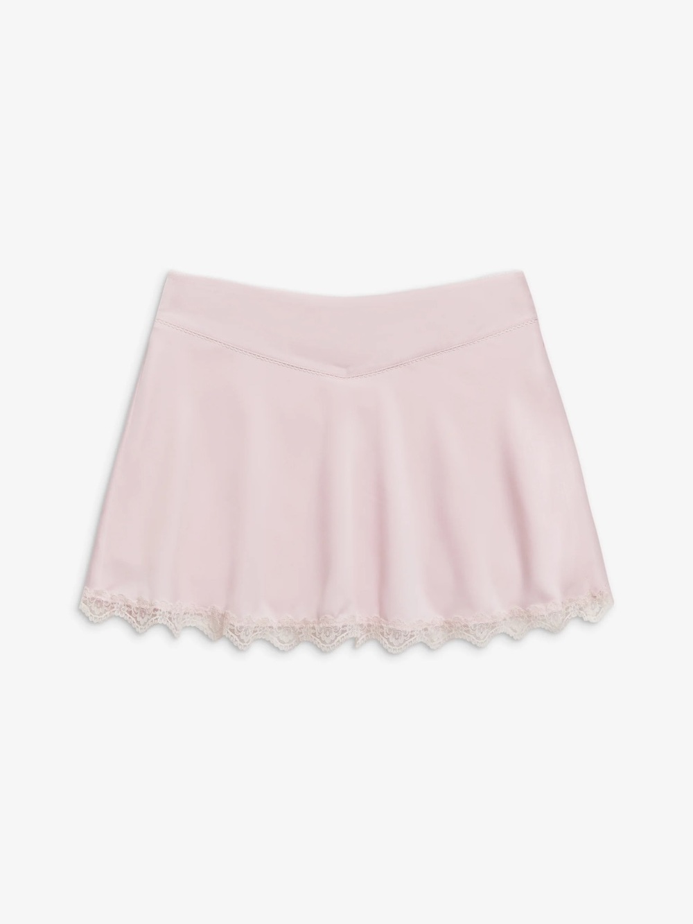 Frankie’s Bikinis NWT - Angeline Pink Porcelain Satin Mini Skirt with White Lace
